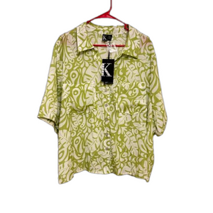 Women's Kempson Green & White Short Sleeve Collared Shirt 3X